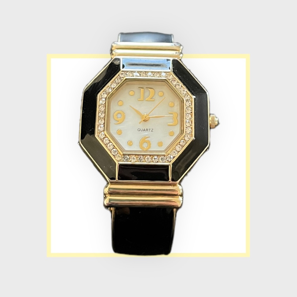 Chico's Black and Gold Octagon Shaped Face‎ Watch Cuff Bracelet